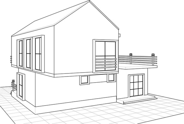 house architectural sketch 3d vector illustration - Vector, Image