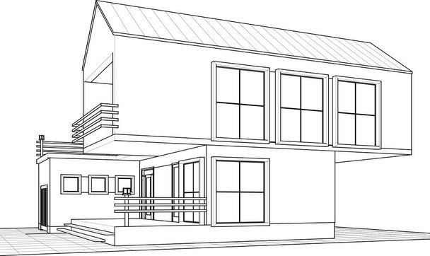 casa arquitetura esboço 3d vetor ilustração - Vetor, Imagem