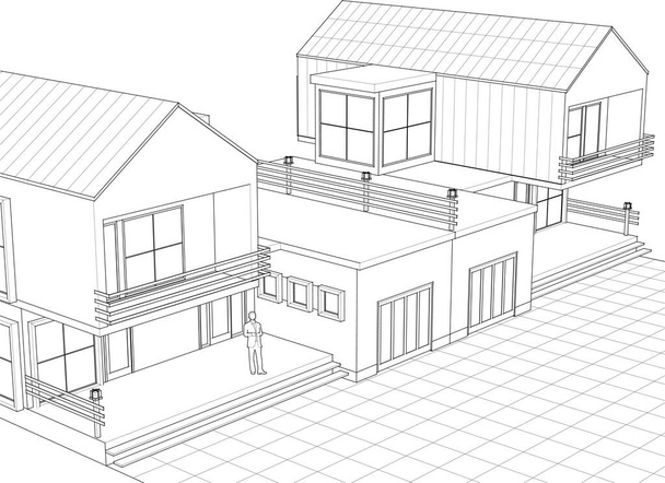 σπίτι αρχιτεκτονικό σκίτσο 3d διανυσματική απεικόνιση - Διάνυσμα, εικόνα