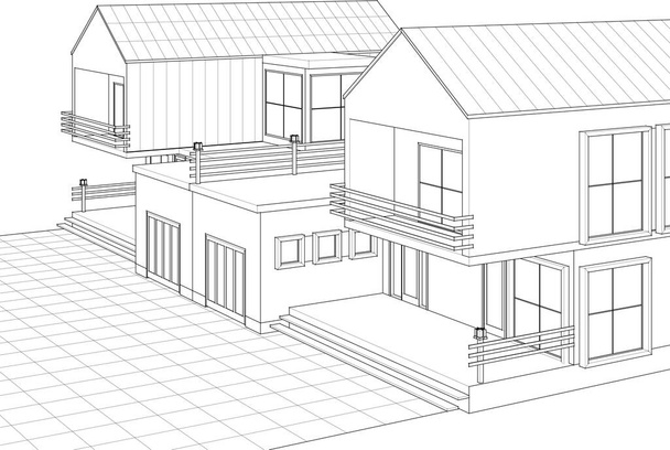 dům architektonický náčrt 3D vektorové ilustrace - Vektor, obrázek