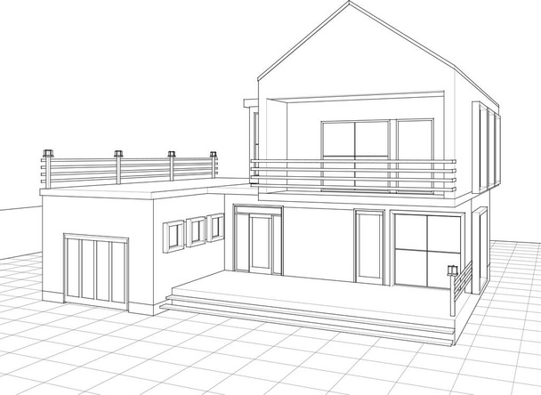 архитектурный эскиз дома 3d векторная иллюстрация - Вектор,изображение