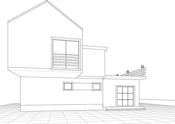 ev mimarisi çizimi 3d vektör illüstrasyonu - Vektör, Görsel