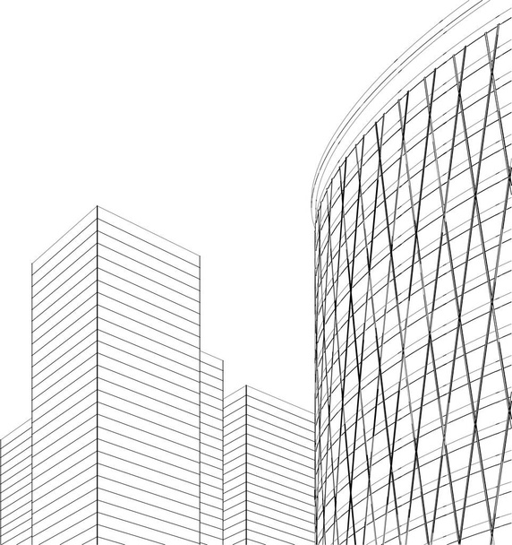 moderne Wolkenkratzer architektonische Skizze 3D-Vektor-Illustration - Vektor, Bild