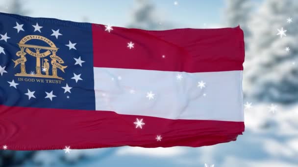 Georgien Winter Schneeflocken Flagge Hintergrund. Vereinigte Staaten von Amerika - Filmmaterial, Video