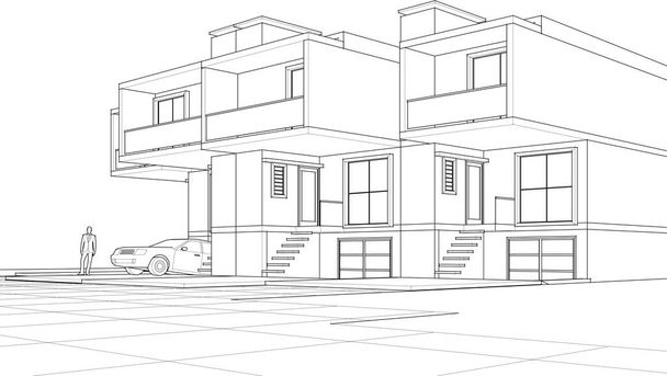 projet architectural maison de ville croquis illustration vectorielle 3d - Vecteur, image
