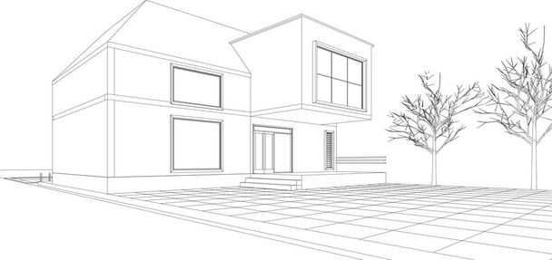 townhouse architectural project sketch 3d vector illustration - Vector, Image