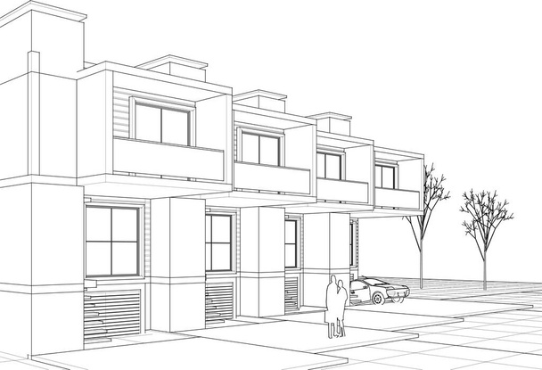 casa de pueblo proyecto arquitectónico bosquejo 3d vector ilustración - Vector, Imagen