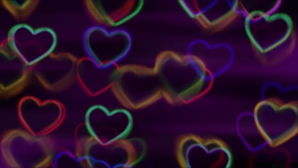 corações coloridos iluminação em estilo mosaico ou design de pixel 2d para férias ou abstrato boke fundo - Filmagem, Vídeo