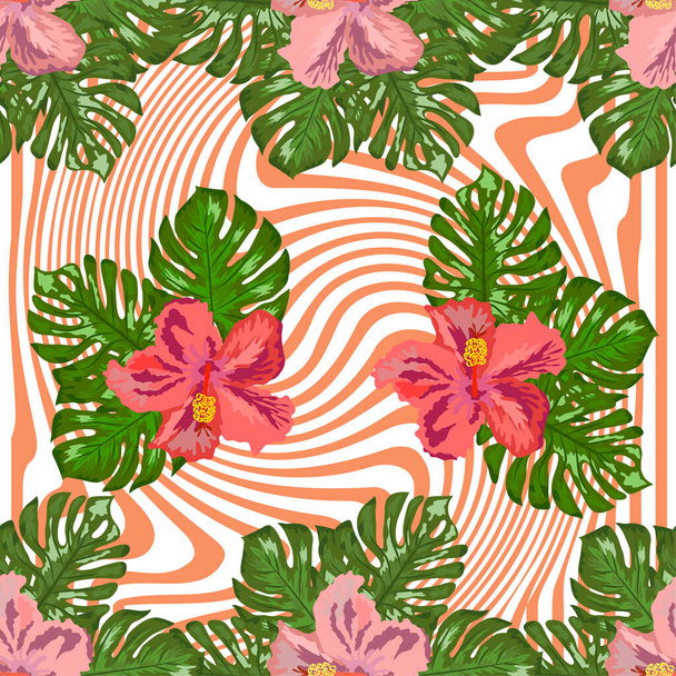 Floral exotic tropical seamless pattern tropic hawaiian wallpaper. Botanical print. Modern floral background. - Vector, imagen