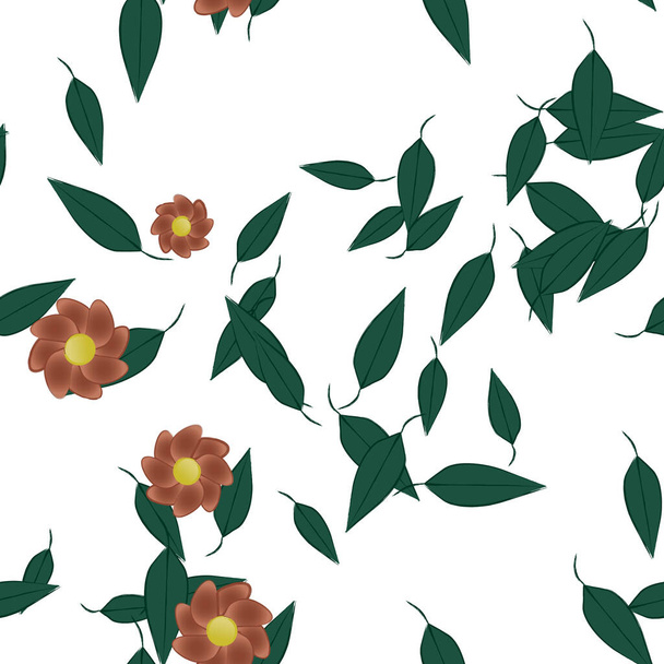 free composition with simple colorful flowers and green leaves for wallpaper, vector illustration - ベクター画像