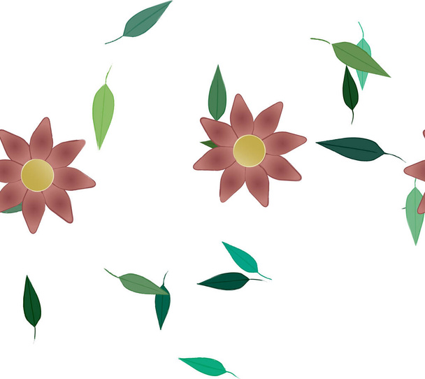 seamless pattern  with simple colorful flowers and green leaves for wallpaper, vector illustration - Wektor, obraz