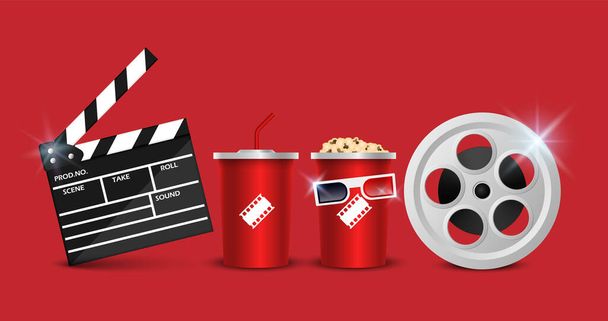 Cinema background concept, movie theater object isolated on white  background, vector illustration - Vector, Image