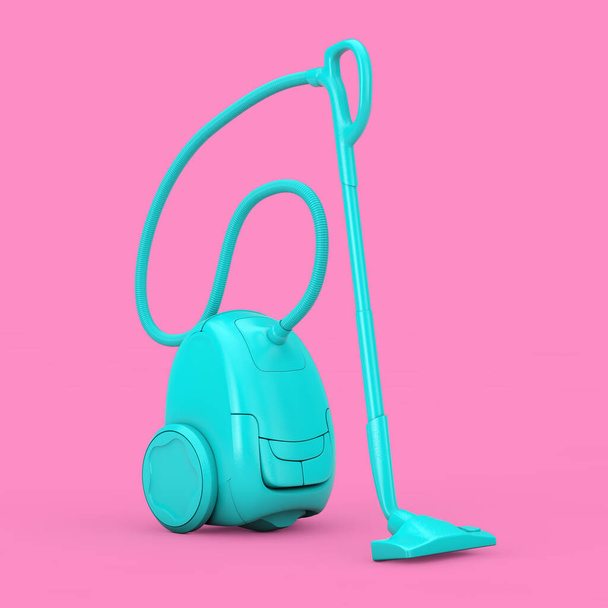 Blue Vacuum Cleaner in Duotone Style on a pink background. 3d Rendering - Photo, Image