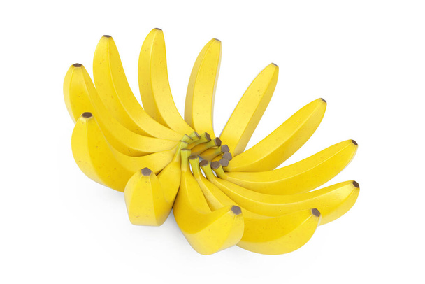 Kupa dojrzałych żółtych bananów na białym tle. 3d Renderowanie - Zdjęcie, obraz