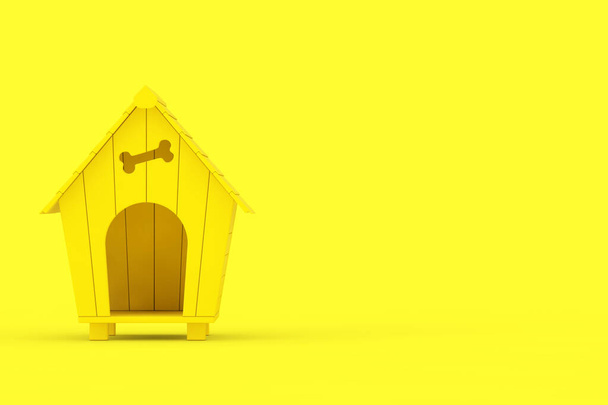 Žlutý karikatura Dog House v Duotone stylu na žlutém pozadí. 3D vykreslování  - Fotografie, Obrázek