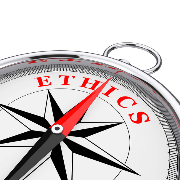 Iránymutatás az etikához Koncepciós iránytű Szekrény fehér alapon. 3d Kiolvasztás - Fotó, kép