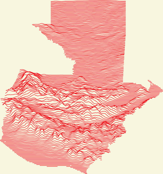Mapa topográfico de Guatemala con líneas de contorno rojo sobre fondo beige - Vector, Imagen