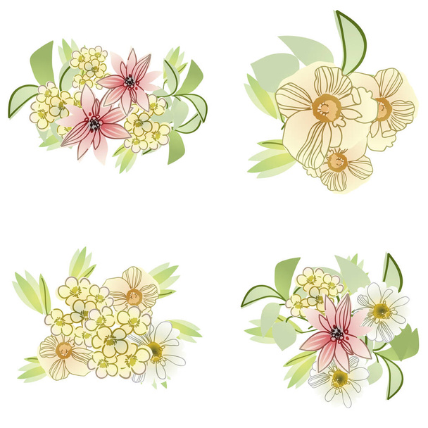 set of beautiful lush pastel flowers on white background  - Vektori, kuva