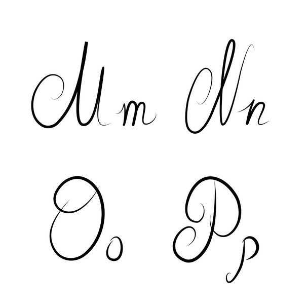 izole elle çizilmiş kaligrafi harf m, n, o, p  - Fotoğraf, Görsel