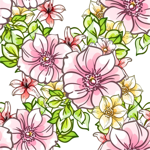 beautiful lush pastel flowers on white background  - Vector, afbeelding