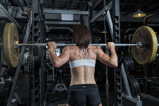 An athletic female holding the barbell in the gym - Fotografie, Obrázek