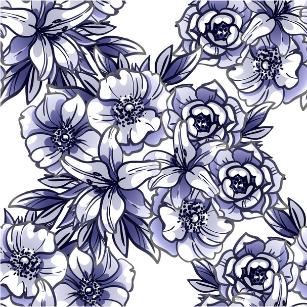 beautiful lush blue flowers on white background  - Vector, afbeelding