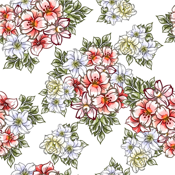 beautiful lush pastel flowers on white background  - Вектор,изображение