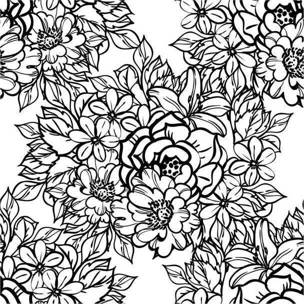 beautiful lush colorless flowers on white background  in sketching style  - Vettoriali, immagini