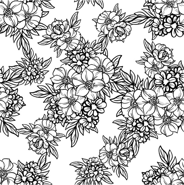 beautiful lush colorless flowers on white background  in sketching style  - Vecteur, image