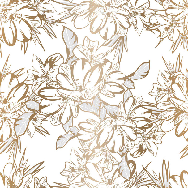 beautiful lush pastel flowers on white background  in sketching style  - Wektor, obraz