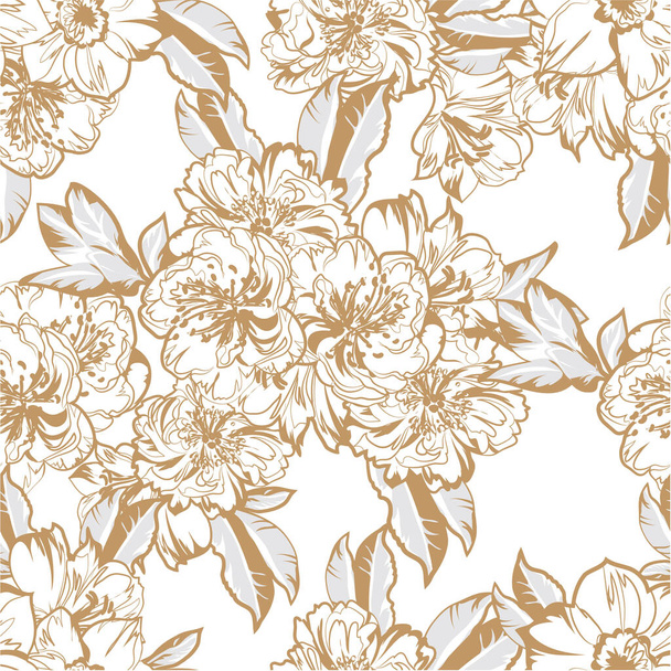 beautiful lush flowers on white background in sketching style  - Vecteur, image