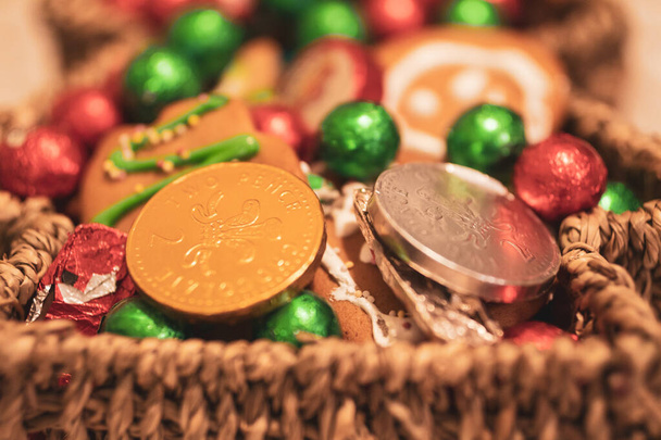 A selective focus shot of  candies in a basket - Photo, image