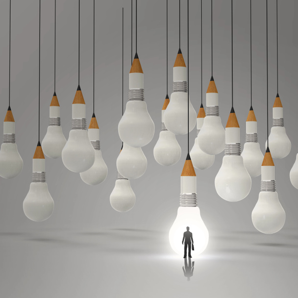 businessman standing out of  3d pencil and light bulb concept cr - Photo, Image