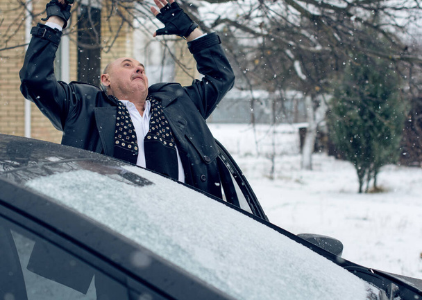 Senior man have a trouble automobile. Mature older man with a car problem, lifestyle - Photo, Image