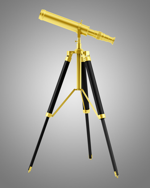 arany teleszkópot a tripod elszigetelt szürke háttér - Fotó, kép