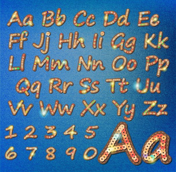Gold Sequin Alphabet vector with editable sequins brush - Вектор, зображення