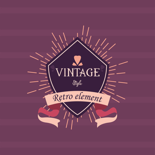 Vintage style shield label with ribbon retro element vector design - Vektor, Bild