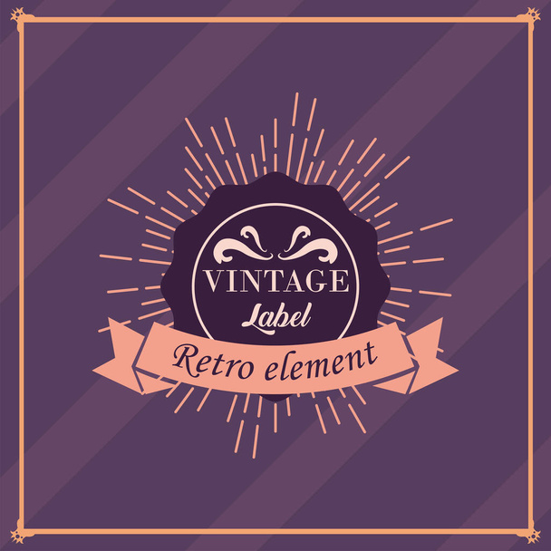 Vintage label seal stamp with ribbon and lines retro element vector design - Vettoriali, immagini