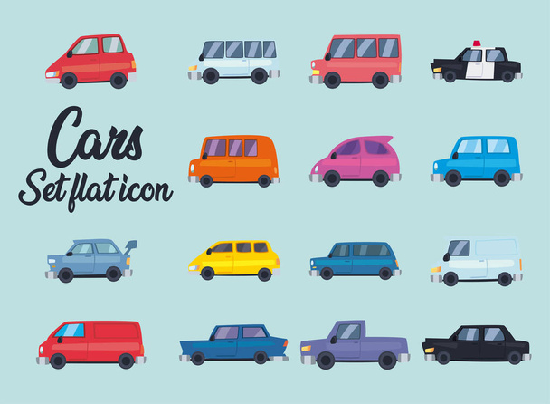 автомобили с плоским набором символов - Вектор,изображение