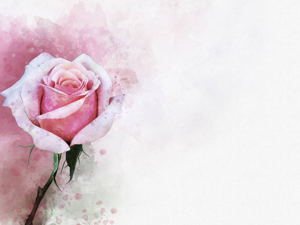 Un dibujo de acuarela de una vibrante flor rosa. Arte botánico. Elemento decorativo para una tarjeta de felicitación o invitación a la boda - Foto, Imagen