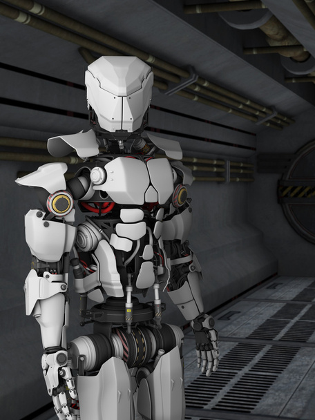 futurisztikus robot a sci fi folyosó. - Fotó, kép