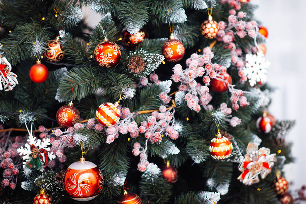 closeup view of Christmas decorations with fir-tree - Foto, afbeelding