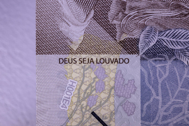 Cassilandia, Mato Grosso do Sul, Brazil - 2020 12 23: Macro view details of the new two hundred reais Brazilian banknote that went into circulation - Photo, Image