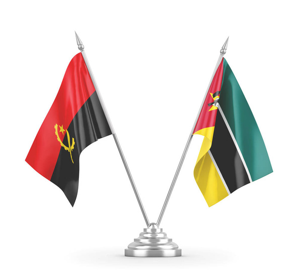 Mozambique en Angola tafelvlaggen geïsoleerd op witte 3D rendering  - Foto, afbeelding