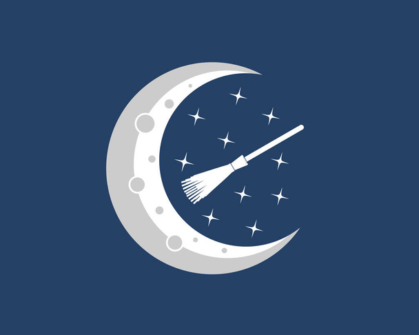 Lua crescente com vassoura voadora - Vetor, Imagem