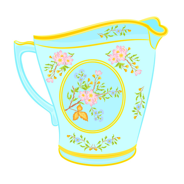 Porzellan Teekanne mit floralem Muster Teil Tee-Service - Vektor, Bild