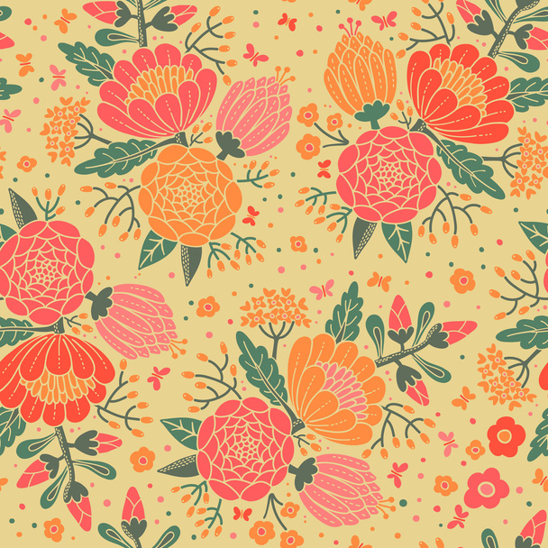 Seamless vintage pattern with decorative flowers. - Вектор,изображение