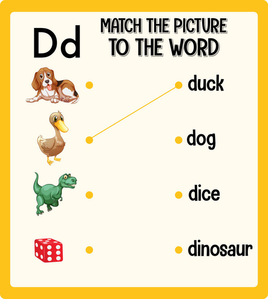 Сопоставьте картинку с таблицей слов для детской иллюстрации - Вектор,изображение