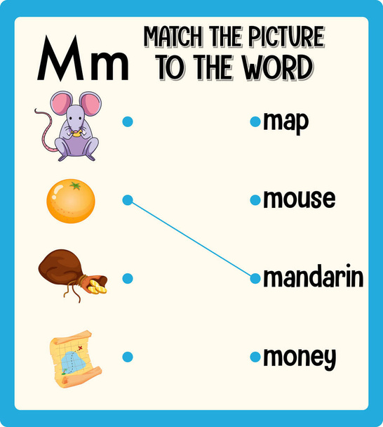 Match de afbeelding met het werkblad voor kinderen illustratie - Vector, afbeelding