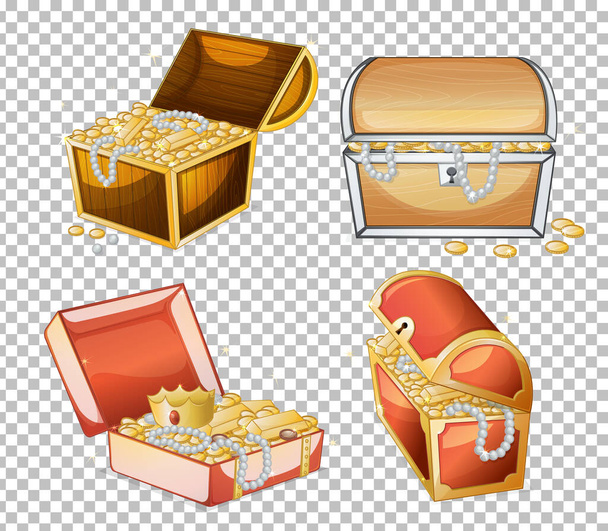 Set of treasure chest isolated on transparent background illustration - Vector, Image